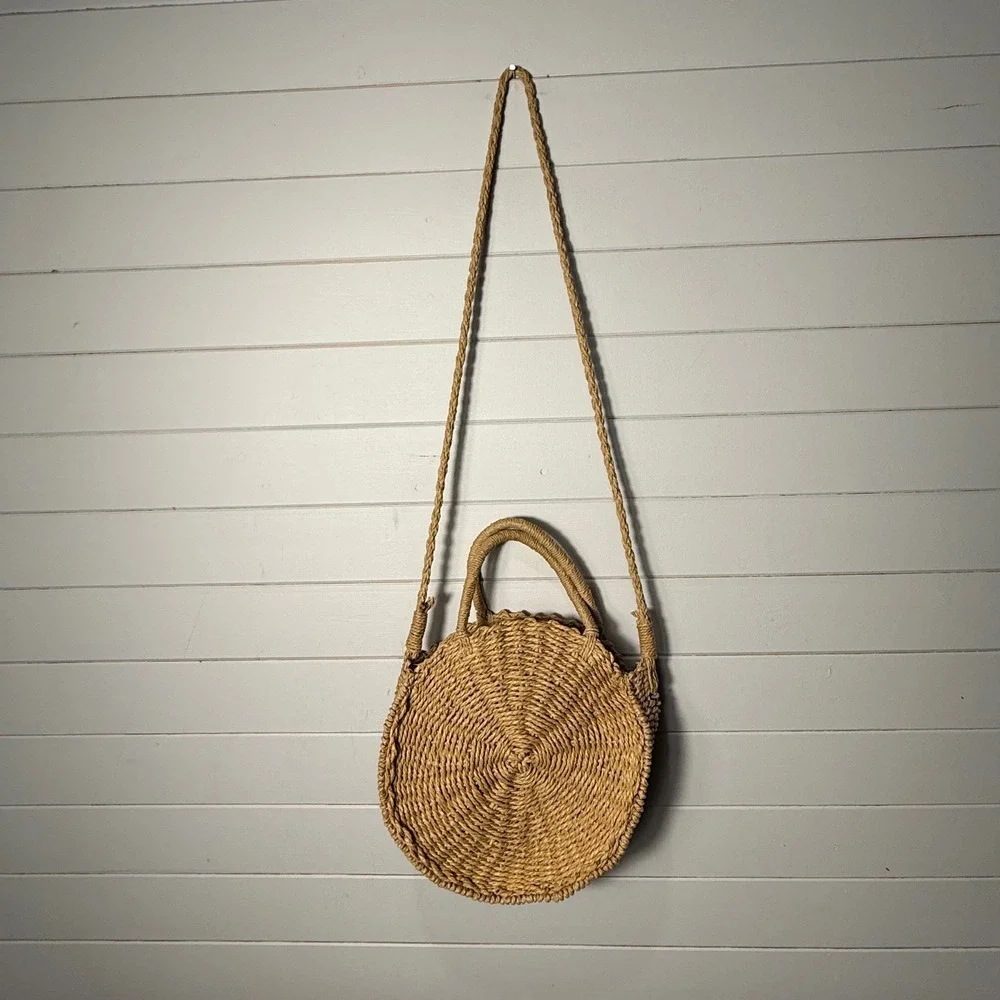 Natural Woven Straw Round Crossbody Bag Handbag Circle Boho Beach Summer‎ Purse